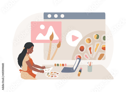 Virtual arts and crafts online lessons isolated concept vector illustration. DIY items maker, improve skills in quarantine, online tutorials, free classes, educational platform vector concept.