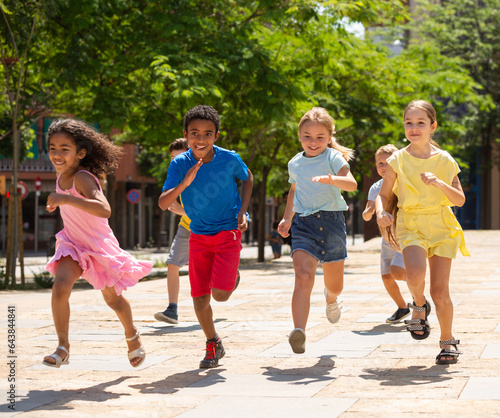Activity children compete in the summer city street