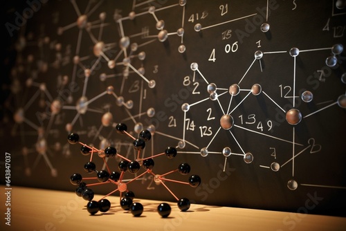 Molecular structure and mathematical equations observed in a laboratory. Generative AI