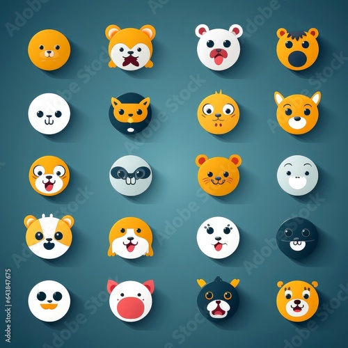 Set of animal faces, face emojis, stickers, emoticons,cartoon funny mascot characters face set