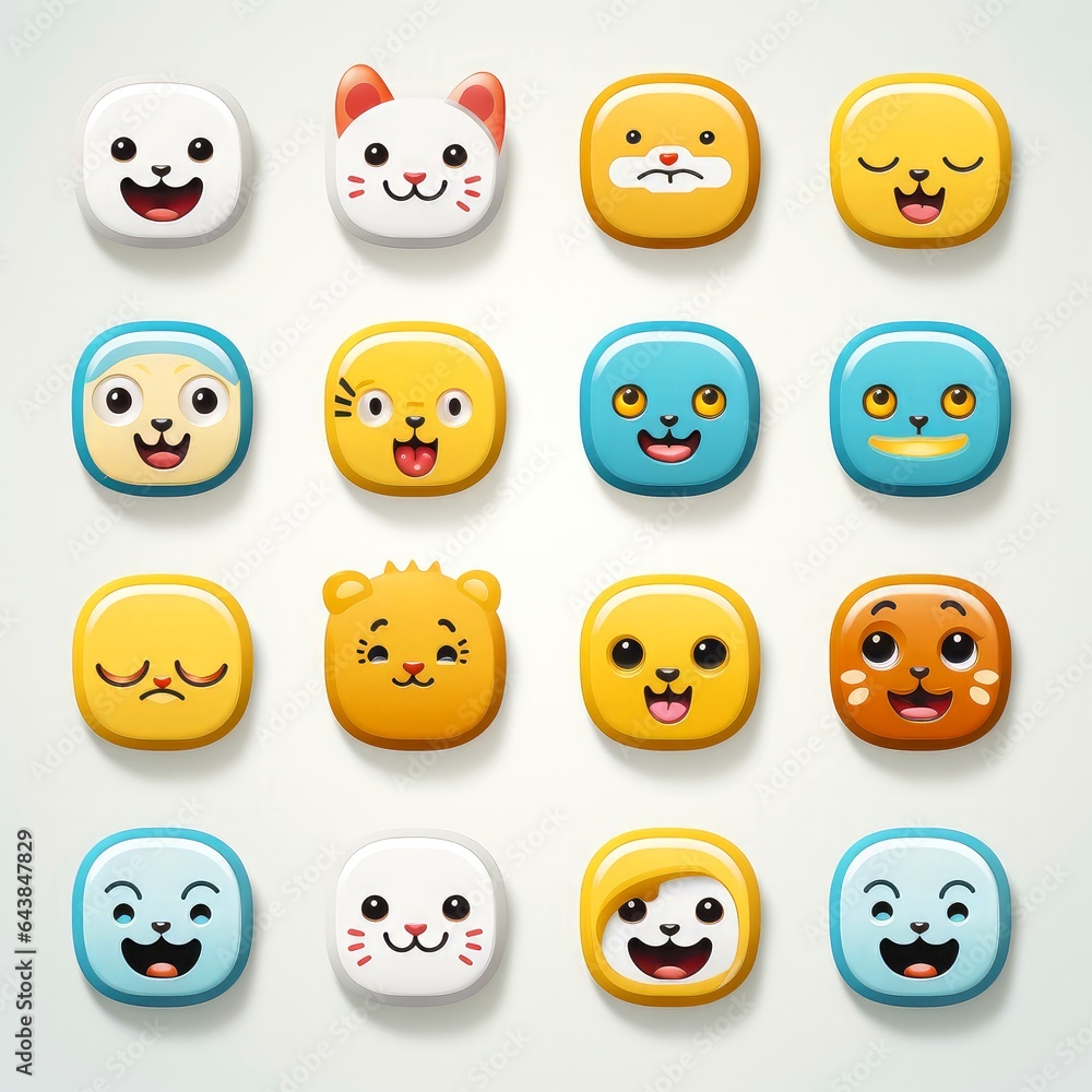 Set of animal faces, face emojis, stickers, emoticons,cartoon funny mascot characters face set Set of animal faces, face emojis, stickers, emoticons,cartoon funny mascot characters face set