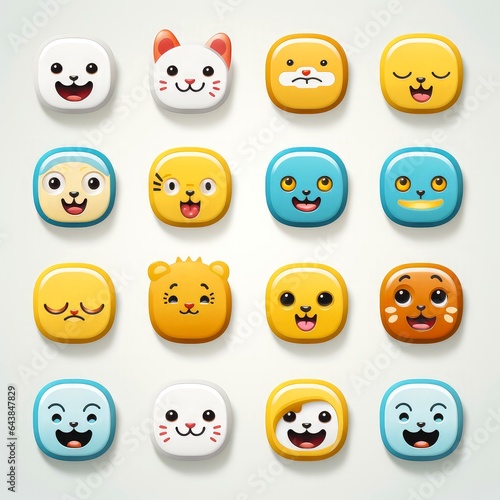 Set of animal faces, face emojis, stickers, emoticons,cartoon funny mascot characters face set