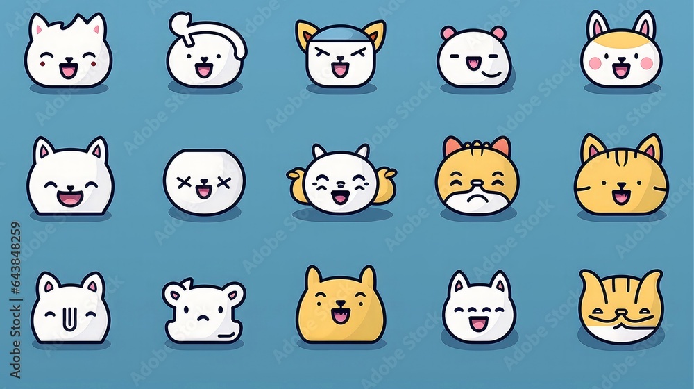 Set of animal faces, face emojis, stickers, emoticons,cartoon funny mascot characters face set Set of animal faces, face emojis, stickers, emoticons,cartoon funny mascot characters face set