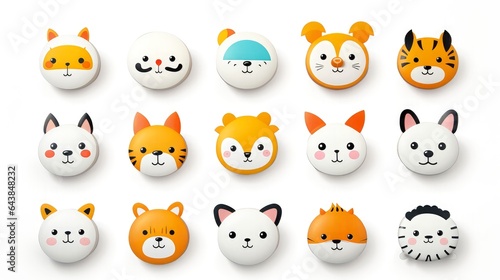Obraz na płótnie Set of animal faces, face emojis, stickers, emoticons,cartoon funny mascot characters face set w salonie