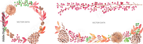 水彩画。水彩タッチの秋の木の実フレームベクターイラスト。秋の水彩背景。
Watercolor. Autumn nuts frame vector illustration with watercolor touch. Autumn watercolor background.
