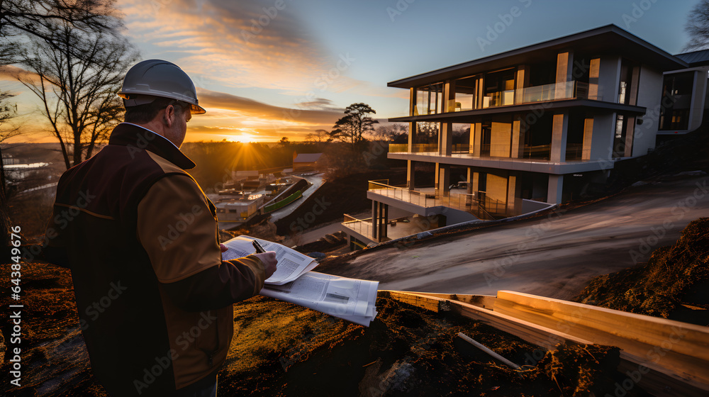 Architect checking building blueprints Architect checking building blueprints