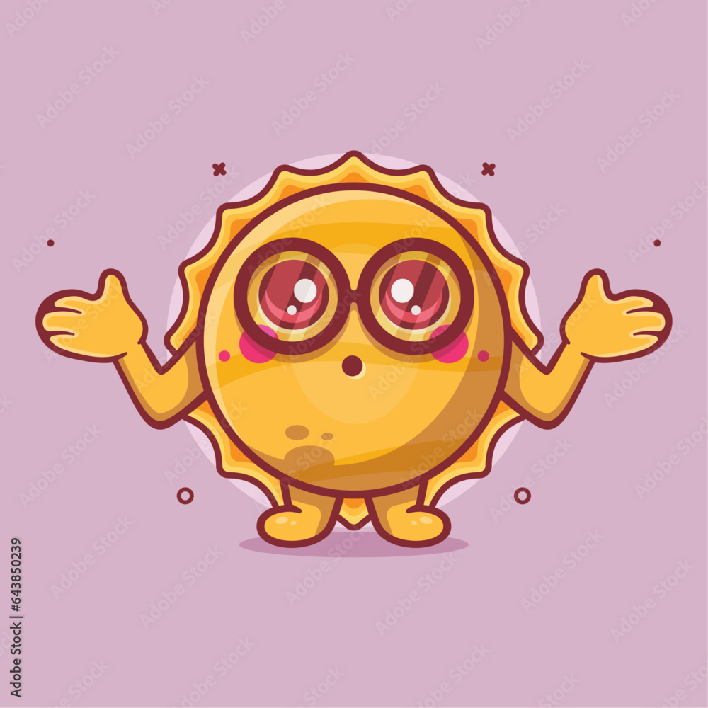 funny sun character mascot with confused gesture isolated cartoon in flat style design