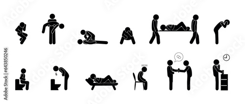 disease symptoms, first aid, person icon, sick people illustration set
