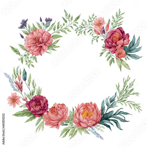 Frame painted with watercolor. Boho style floral design. Botanical design isolated on white, created with AI Generative technology