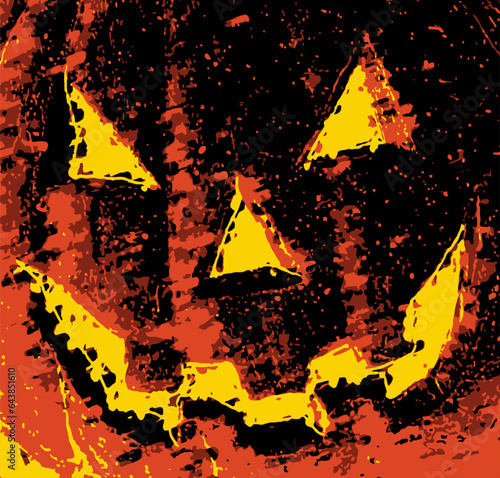 graphic design of a tradition jack o'lantern face with glowing eyes carved in a pumpkin for halloween