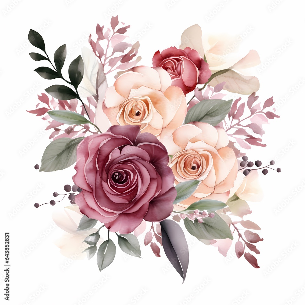 unique watercolor floral flowers clipart for wedding card minimal with white background isolated separated design