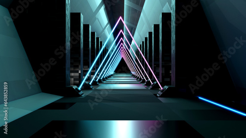3D Illustration Neon Fluorescent Sci Fi Vibrant Purple Blue Glow Laser Showcase Stage