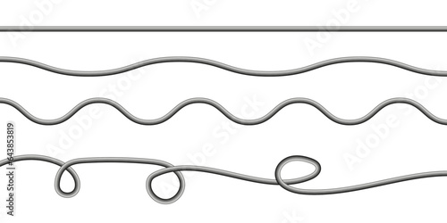 Electric wires, power cables in black plastic tubes. Vector illustration. EPS 10.