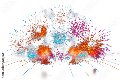 Colorful fireworks over isolated transparent background. Sparkling fireworks to celebrate  new year  anniversary party concept.