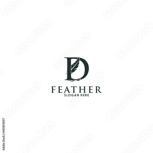 Initial letter D logo with Feather, Luxury Initial Feather Logo template