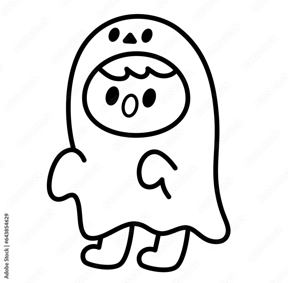 Cute kawaii ghost kids halloween cartoon outline Cute kawaii ghost kids halloween cartoon outline