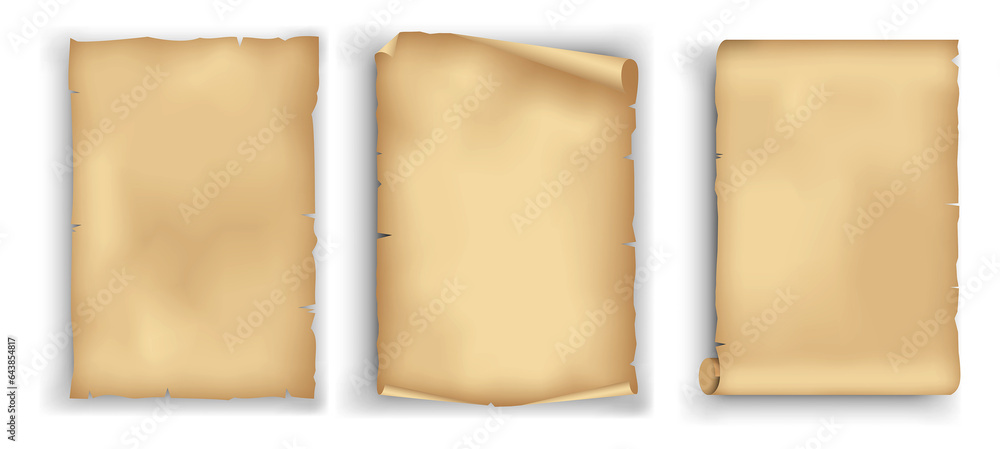set of realistic parchment old paper isolated. 3D Render