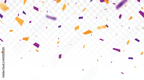 Purple and orange confetti, ribbon banner, isolated on transparent background
