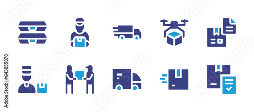 Delivery icon set. Duotone color. Vector illustration. Containing drone delivery, delivery, delivery man, delivery truck, delivery box.