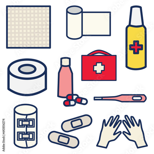 first aid kit Cute Flat Line Illustration