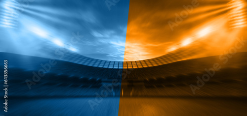 Cricket social media template for two teams. Cricket championship banner design background. Stadium background .Cricket Match Between Teams With Empty Stadium with spotlights. Stadium lights.