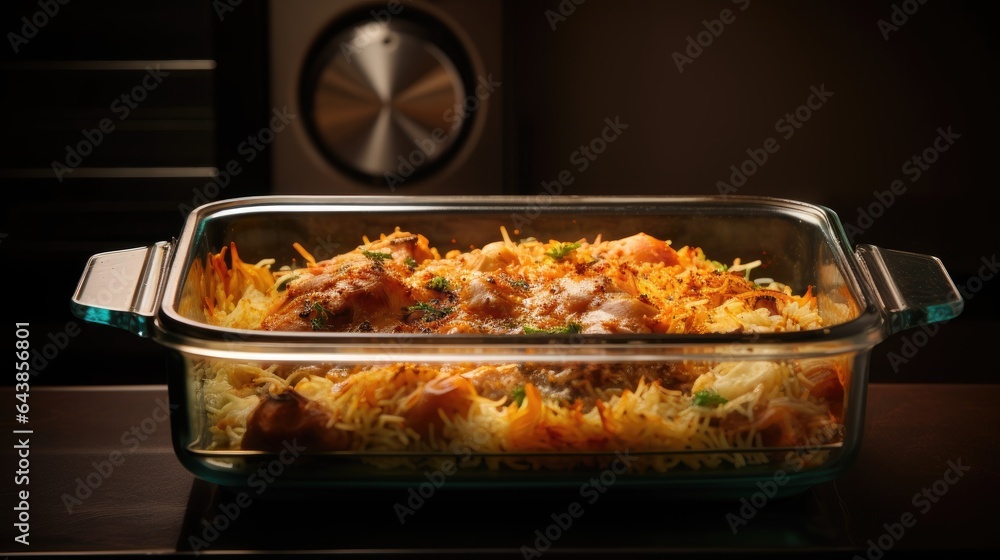 Chicken Biryani with rice and vegetables in the oven Chicken Biryani with rice and vegetables in the oven