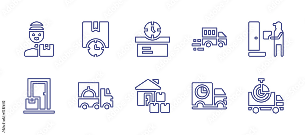 Delivery line icon set. Editable stroke. Vector illustration. Containing delivery time, delivery truck, home delivery, delivery, delivery man, door delivery.