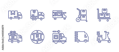 Delivery line icon set. Editable stroke. Vector illustration. Containing delivery truck, delivery box, delivery van, fast delivery, delivery bike.
