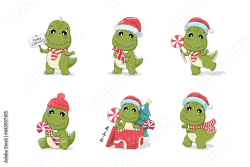 Cute baby dinosaur or dragon for Merry Christmas. New year 2023