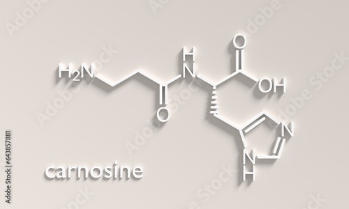 Carnosine or L-carnosine food supplement molecule. Skeletal formula. 3D render photo