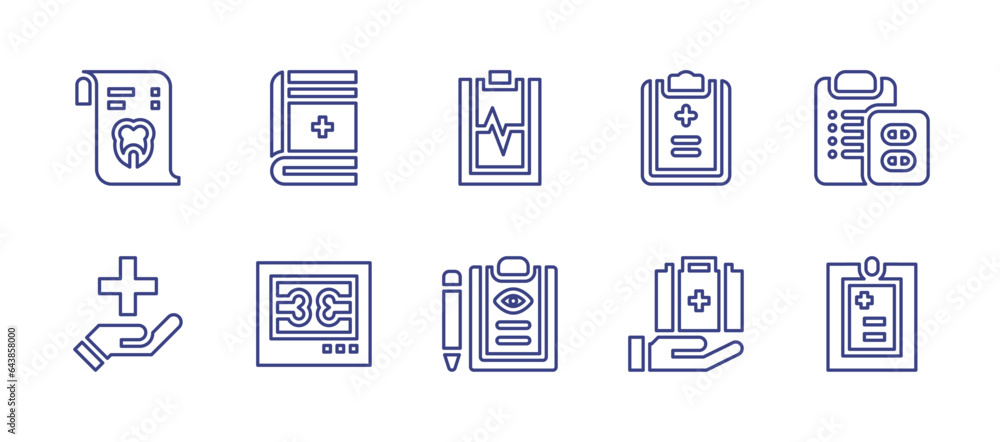 Medical line icon set. Editable stroke. Vector illustration. Containing medical report, medical box, medical prescription, x ray, medical book, medical.