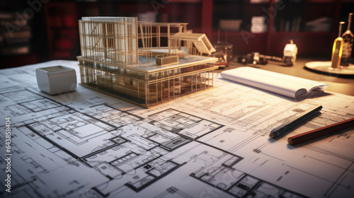 Architectural engineers, contractors, designers, drawing blueprints and construction work for architectural buildings in architect studios