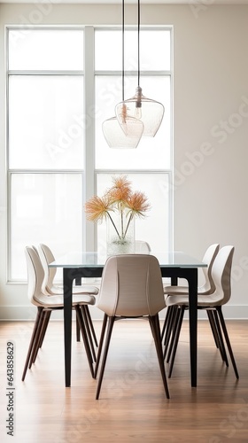 Serene Elegance: A Minimalist Dining Room Awash in Natural Light. Generative AI 3
