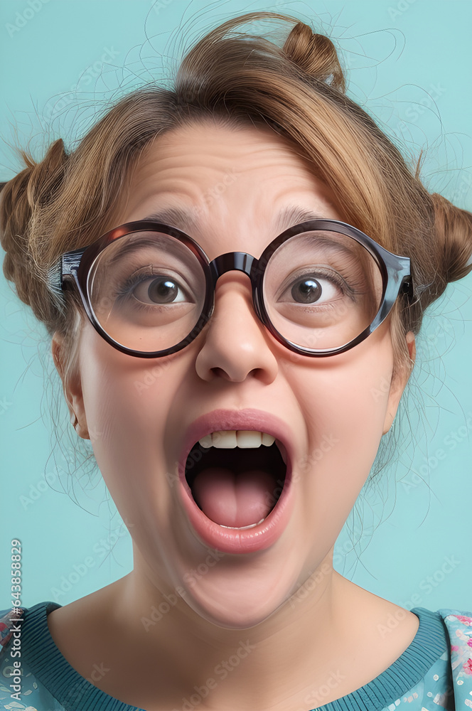 portrait of a surprised person with glasses portrait of a surprised person with glasses