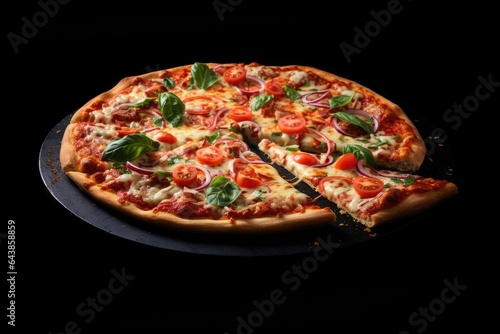 Pizza on a black background. Close-up. Isolated