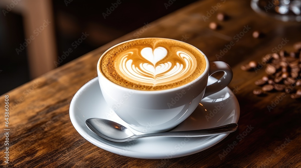 cup of coffee latte art on wooden background, vintage color tone cup of coffee latte art on wooden background, vintage color tone