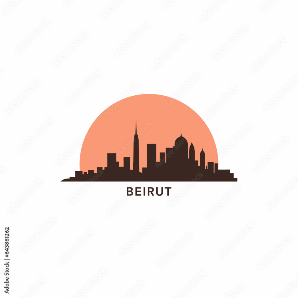 Lebanon Beirut cityscape skyline city panorama vector flat modern logo icon. Levant region emblem idea with landmarks and building silhouettes, isolated graphic at sunrise sunset