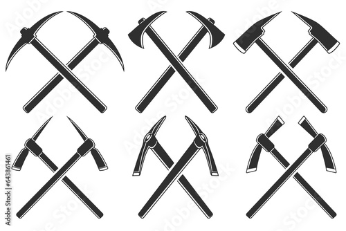 Cross Pick Axe Silhouette Bundle, Pick Axe Vector Bundle,  Worker elements, Labor equipment, Garden tool, Agriculture tool Bundle, Forest adventure