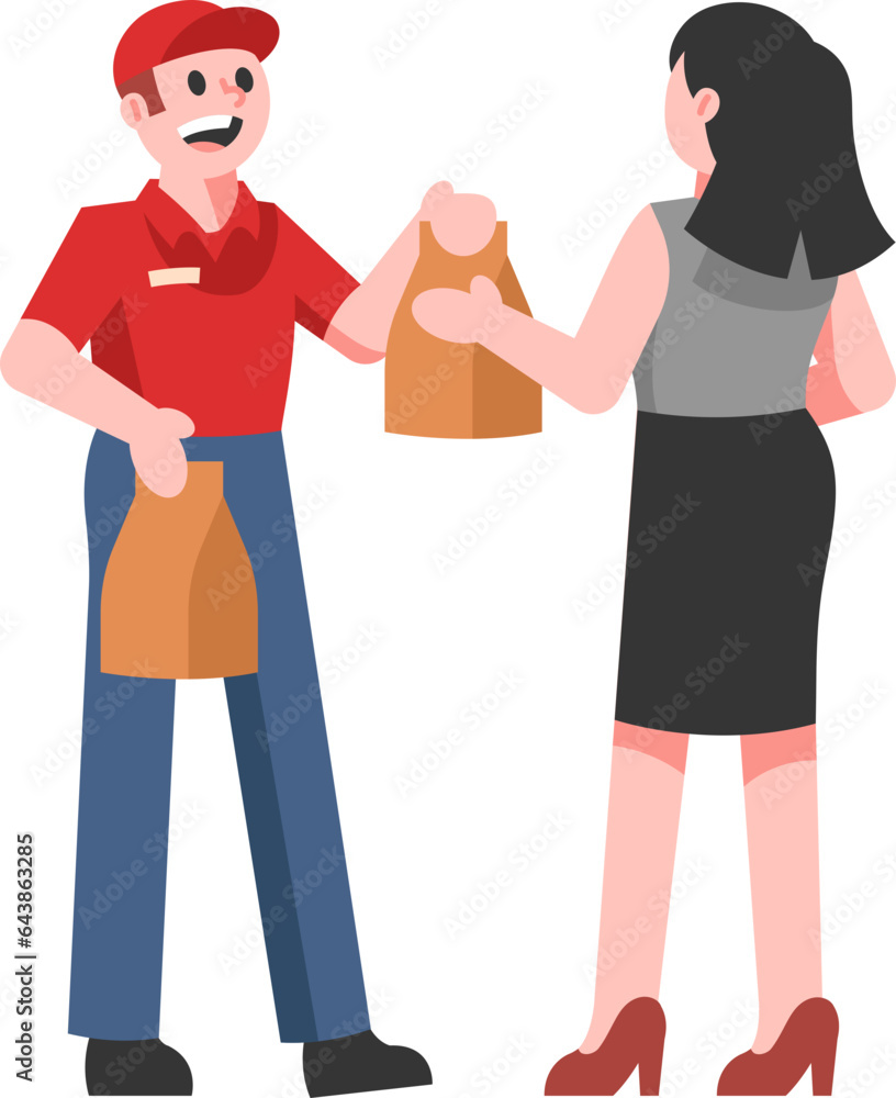 Obraz premium Food Deliver Service Man with Customer Woman