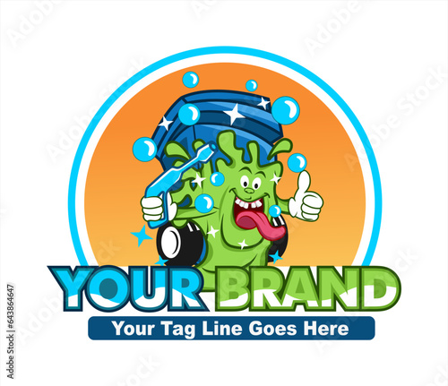 modern trash can service mascot character logo. vector illustration