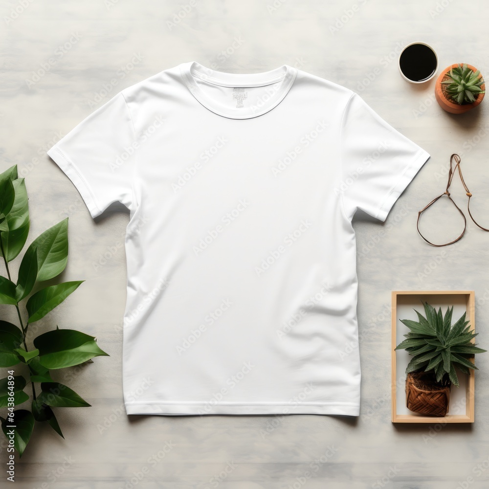 Blank t shirt mockup. Template blank shirt top view. background with composition frame. AI Generative. Blank t shirt mockup. Template blank shirt top view. background with composition frame. AI Generative.