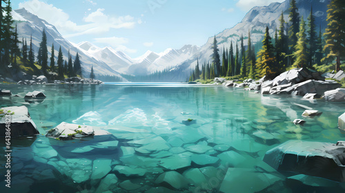 Illustration of crystalline lakes in Banff National Park © ginstudio
