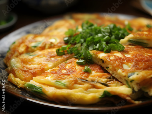 Cheese omelette with green onion for breakfast