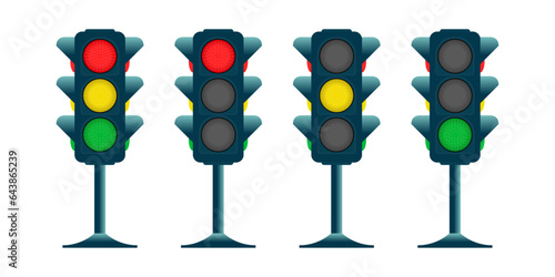 A traffic light in a flat and cartoon style. Traffic Light with three color red, yellow and green. Traffic lamp Vector illustration.