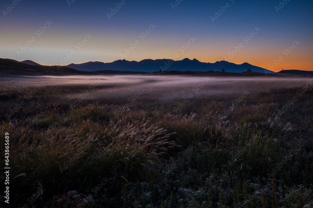 The Kirigamine Plateau at dawn, Mount Kirigamine,Suwa, Nagano,Nagano Prefecture,Japan The Kirigamine Plateau at dawn, Mount Kirigamine,Suwa, Nagano,Nagano Prefecture,Japan