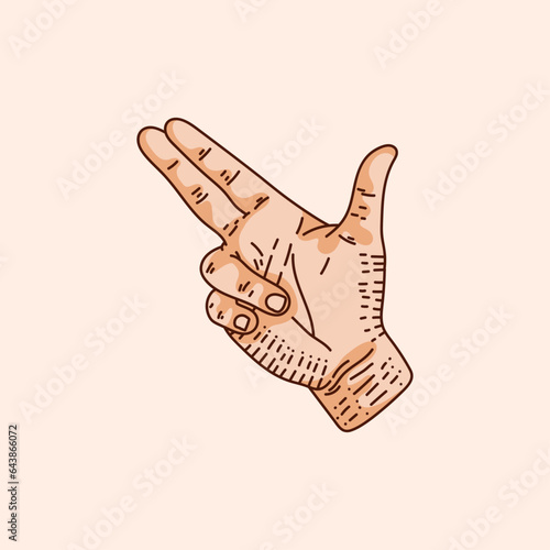 Gesture. hands pistol gun shape vector Illustration on a brown background. Icon. Making by hand. skin brown silhouette.