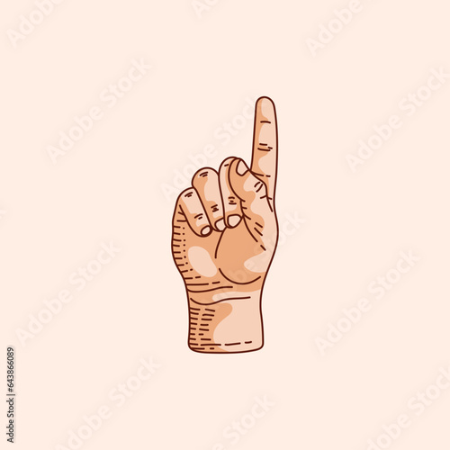 Z letter logo in a deaf-mute hand gesture alphabet. Hand drawn vector illustration isolated on brown background.