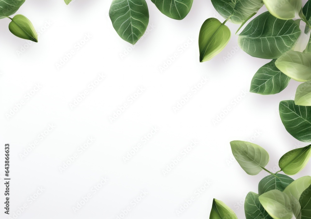 Green leaves border isolated on white background. AI Generative.