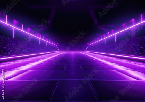 neon stadium stage, Glowing neon lighting and a blank platform for product placement, Satge platform for concert. AI Generative.