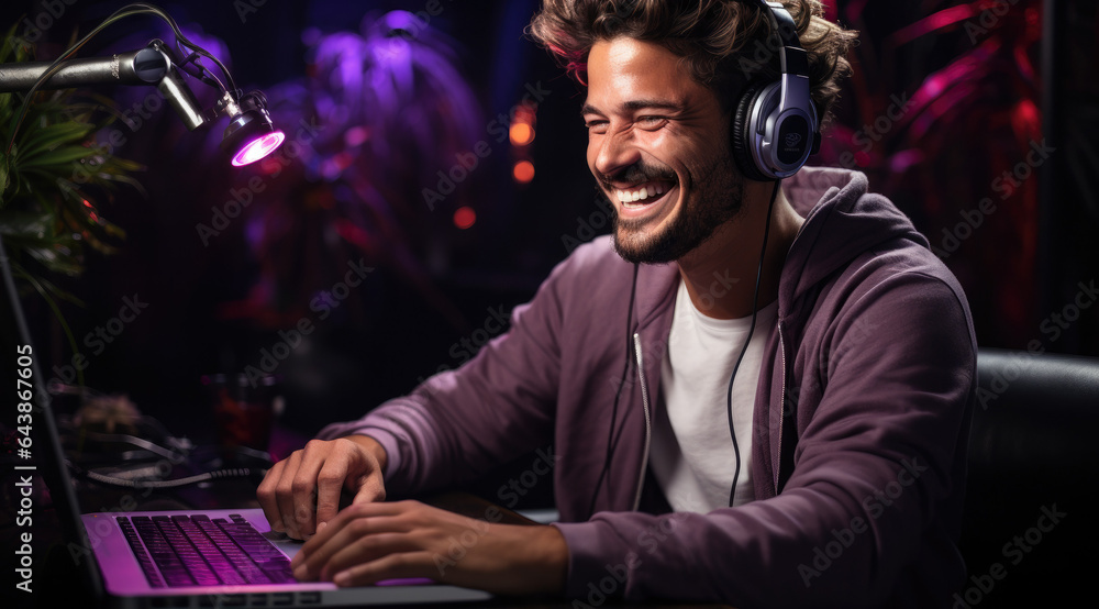 a person working in front of a purple background, bokeh, beautiful a person working in front of a purple background, bokeh, beautiful
